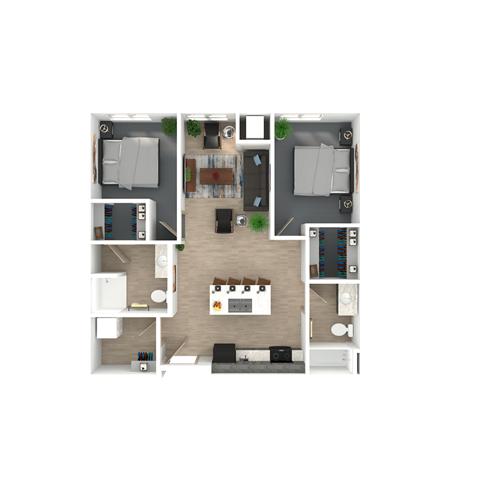 Floor plan for 2 beds, 2 baths, 852 sqft
